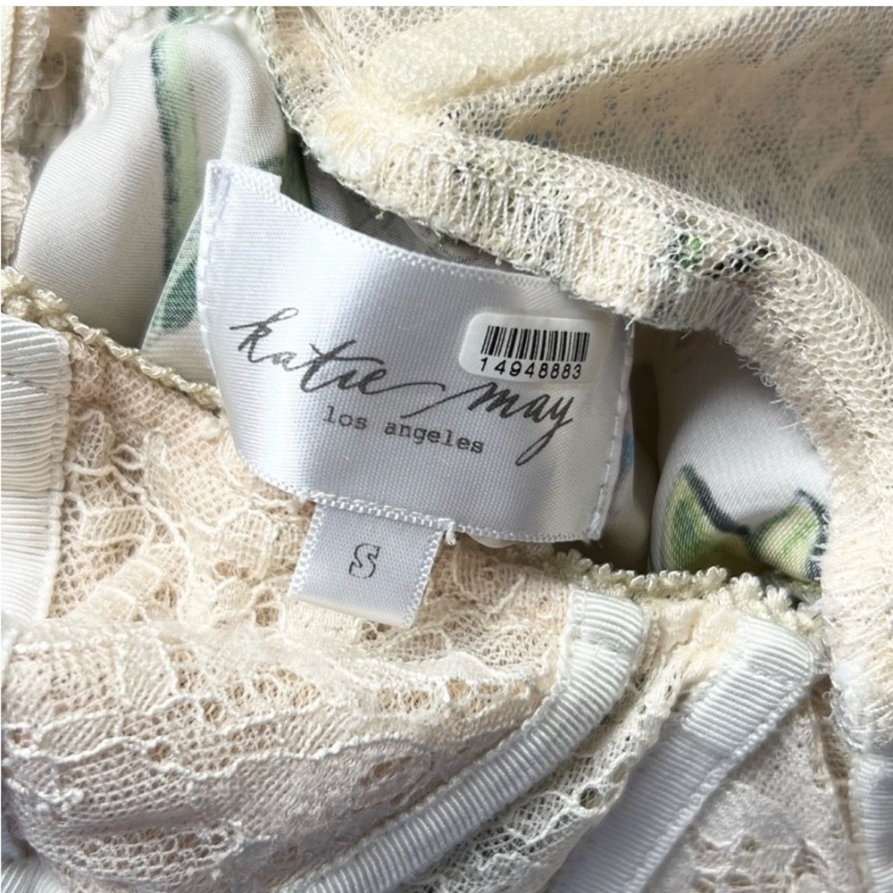 KATIE MAY Ivory Lace Bustier Floral Satin Faux Wrap Skirt Sleeveless Dress S - Picture 6 of 7
